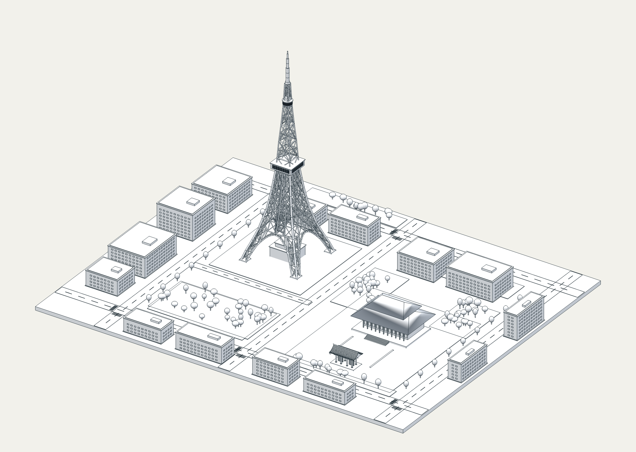 東京タワーと周辺の街並み / Tokyo Tower and surroundings